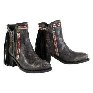 NEW  CORRAL BOOTS Genuine Leather Fringes Ankle Boots black for women 864mn